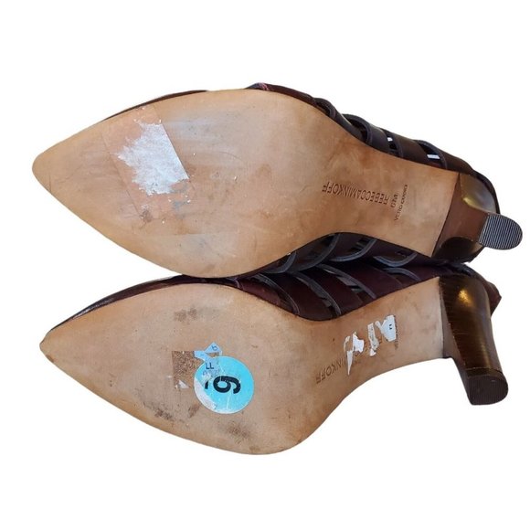 Rebecca Minkoff Sz 6 Debra Cutout Leather Bootie Caged Heels Brown Leather 3.75" - Picture 7 of 12